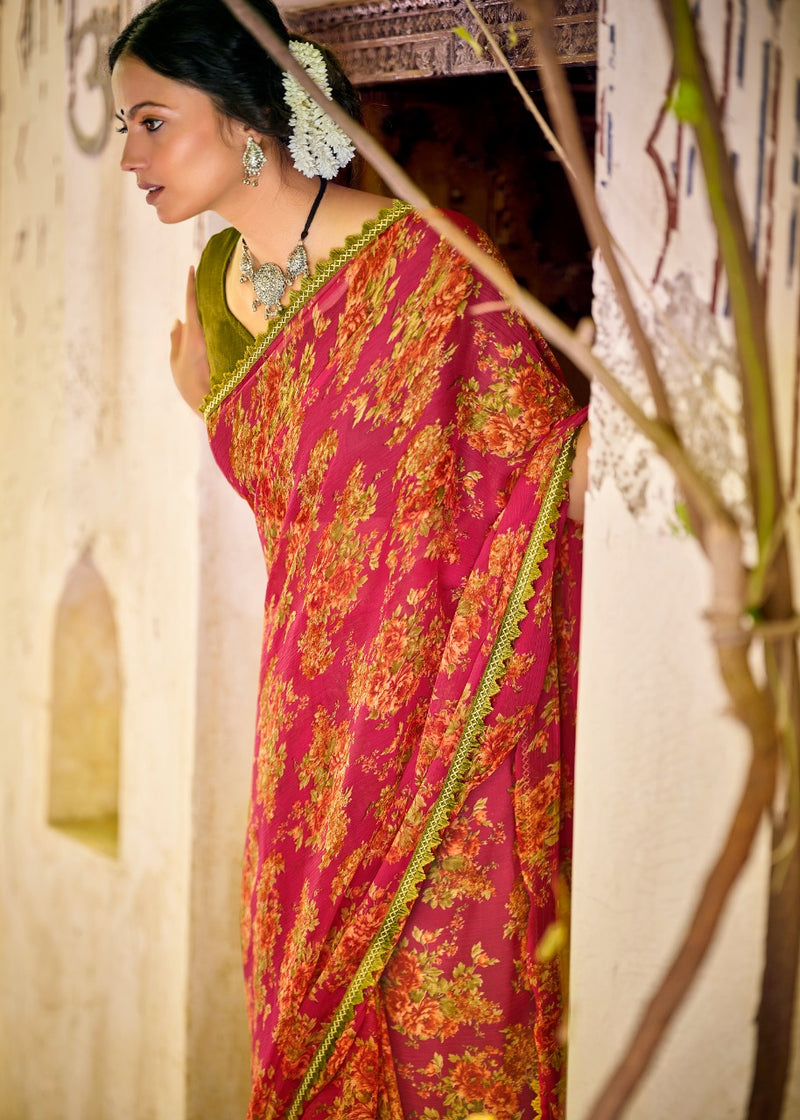 Kashvi Creation Radhika Chiffon Fancy Lace Beautiful Saree