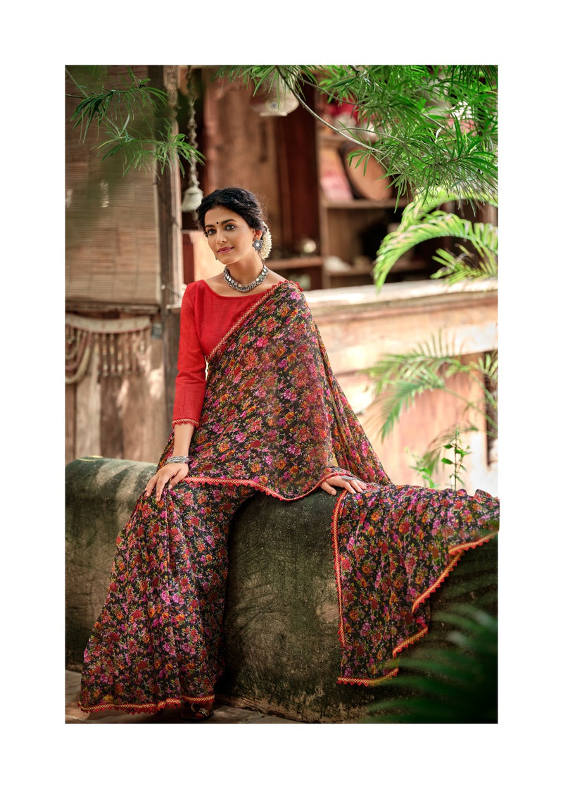 Kashvi Creation Radhika Chiffon Fancy Lace Beautiful Saree