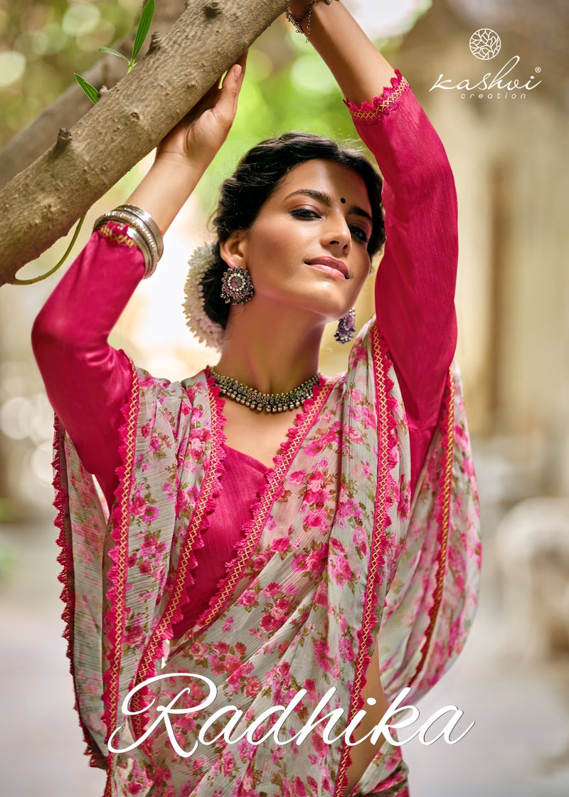 Kashvi Creation Radhika Chiffon Fancy Lace Beautiful Saree