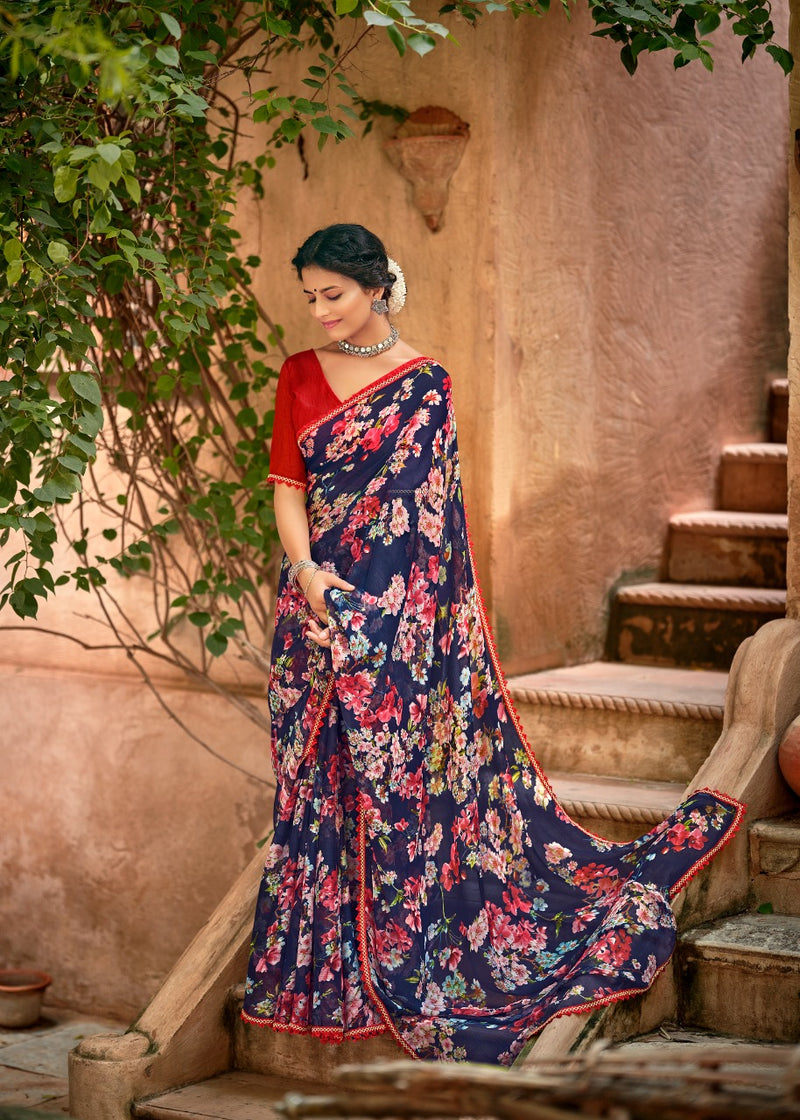 Kashvi Creation Radhika Chiffon Fancy Lace Beautiful Saree