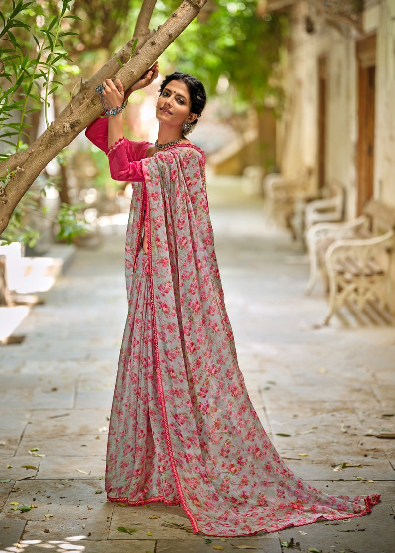 Kashvi Creation Radhika Chiffon Fancy Lace Beautiful Saree