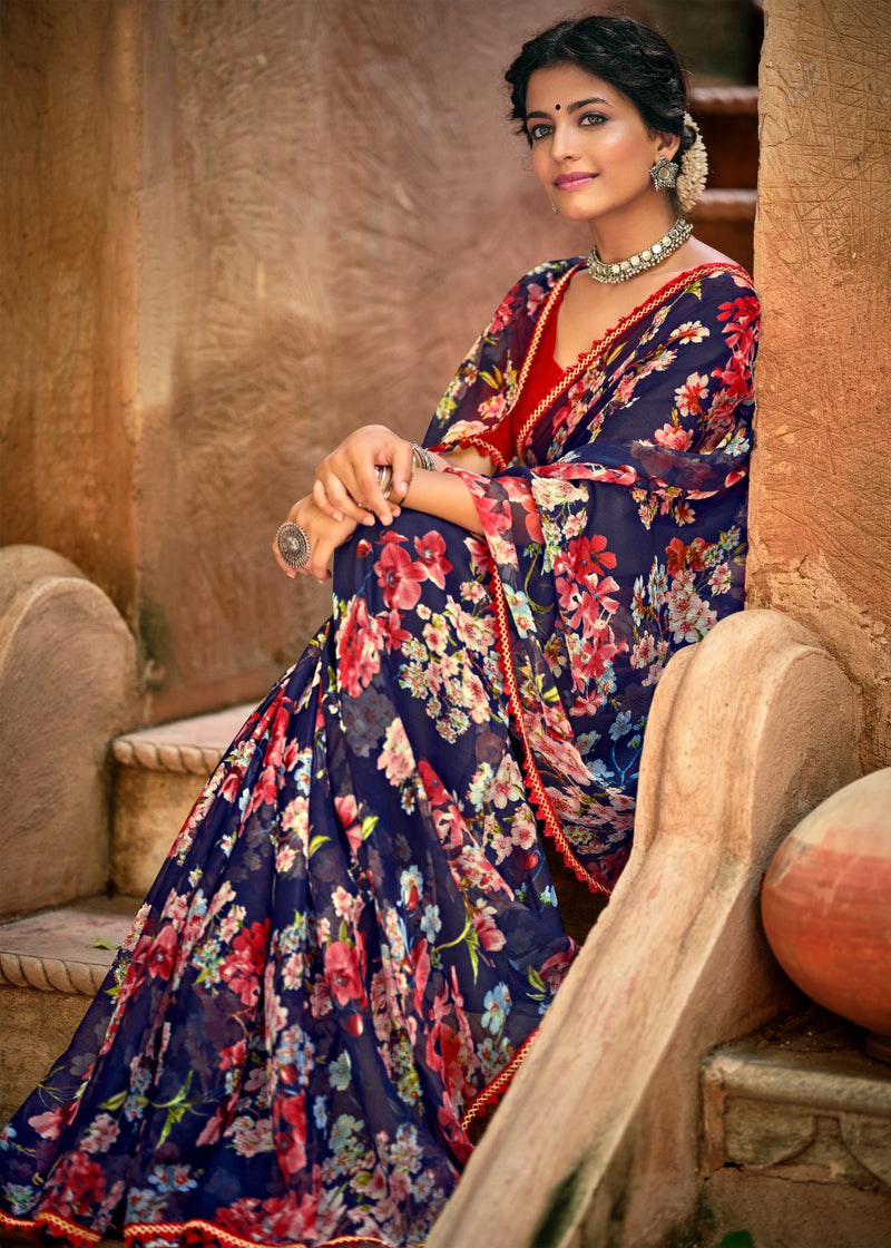 Kashvi Creation Radhika Chiffon Fancy Lace Beautiful Saree