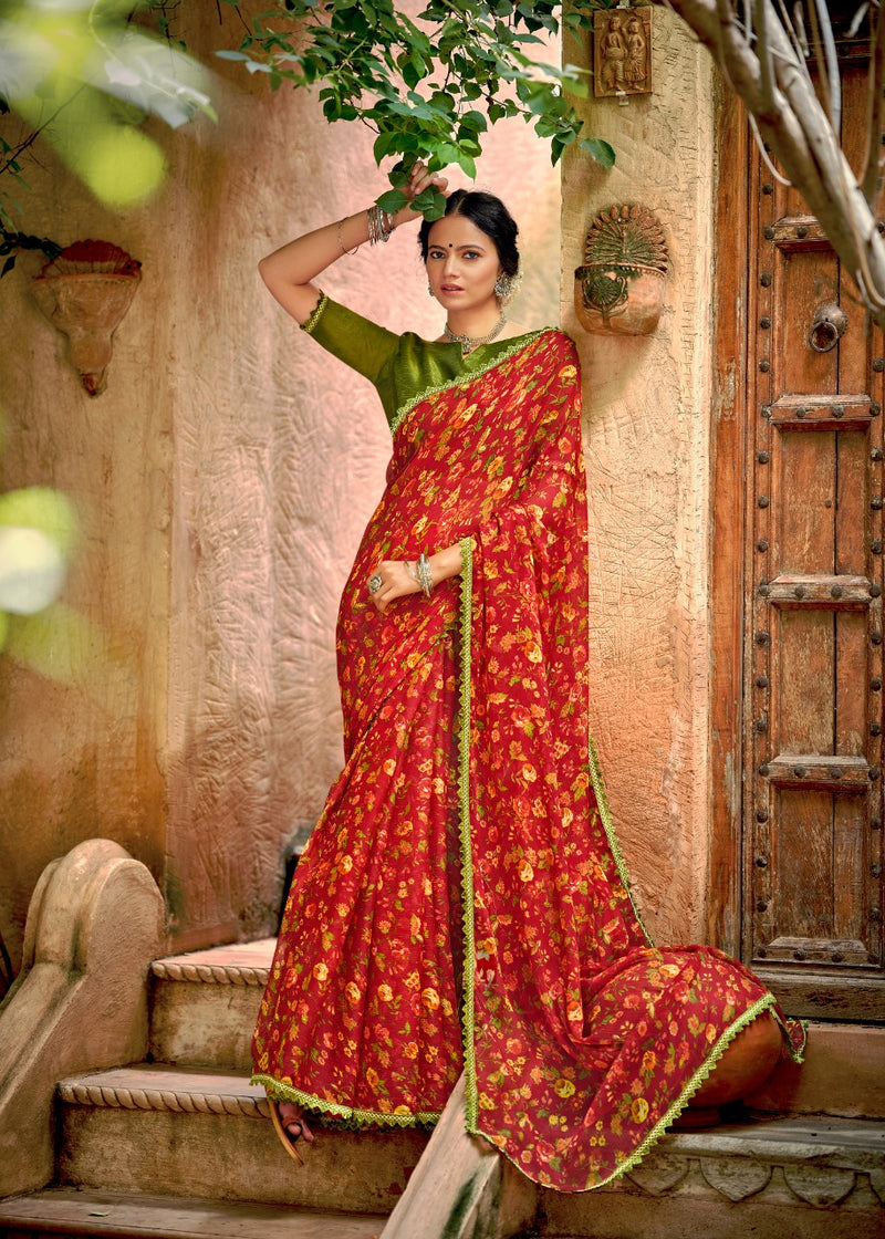 Kashvi Creation Radhika Chiffon Fancy Lace Beautiful Saree