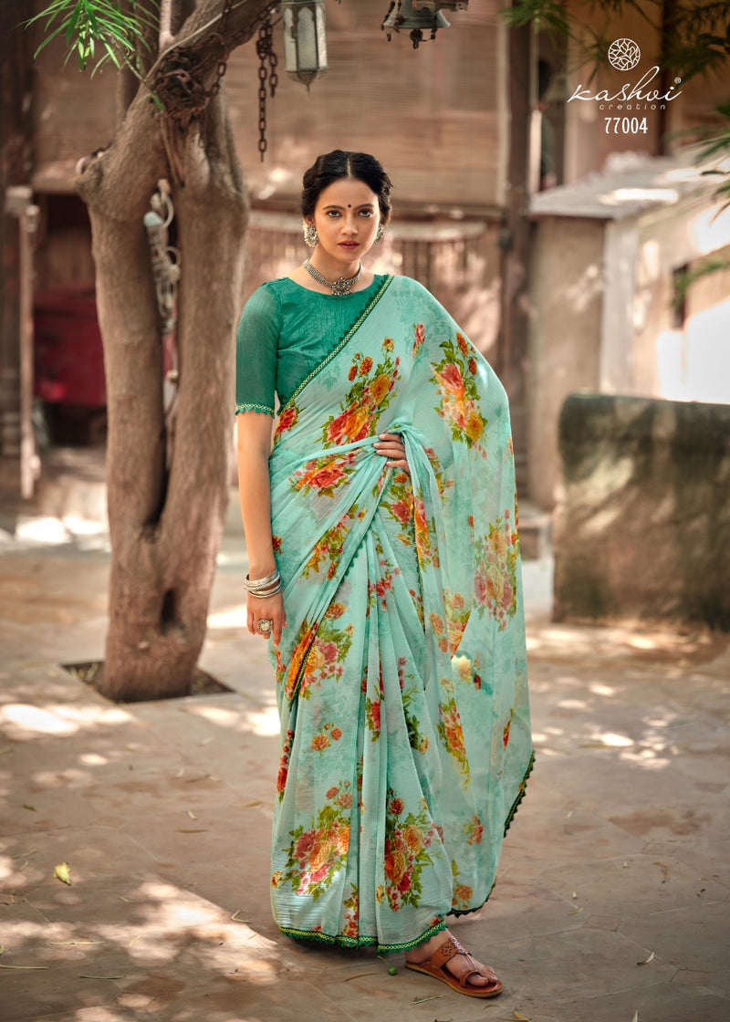 Kashvi Creation Radhika Chiffon Fancy Lace Beautiful Saree