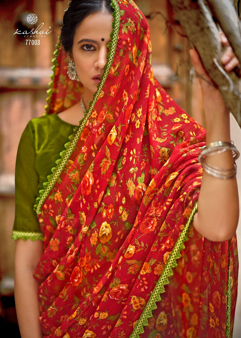 Kashvi Creation Radhika Chiffon Fancy Lace Beautiful Saree