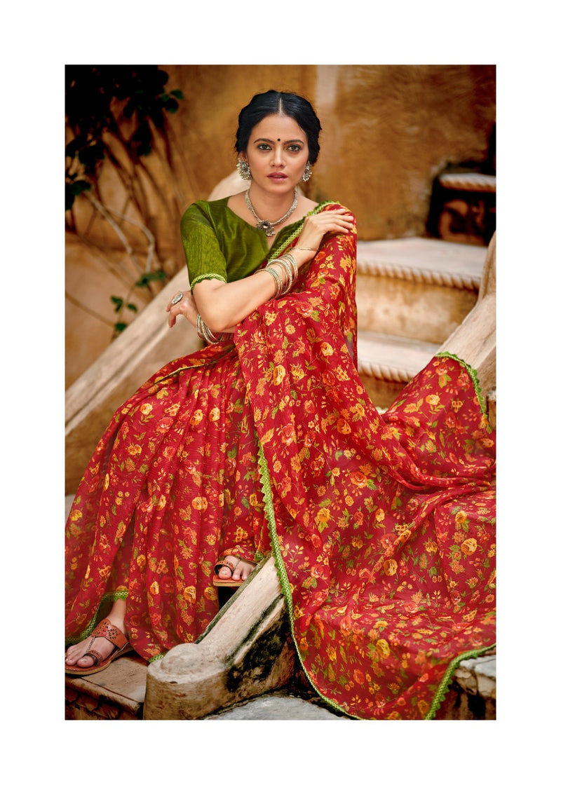 Kashvi Creation Radhika Chiffon Fancy Lace Beautiful Saree