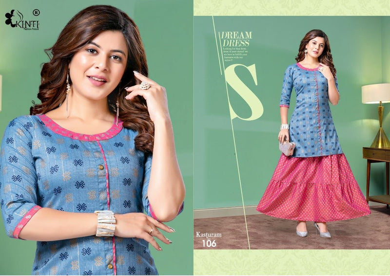 Kinti Kasturam Rayon With Fancy Prints Designer Party Wear Kurtis With Skirt