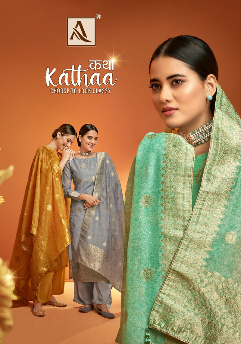 Alok Suits Kathaa Jacquard Digital Print Swarovski Diamond Work Fancy Designer Partywear Salwar Suit