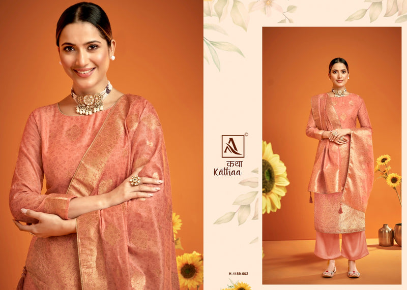 Alok Suits Kathaa Jacquard Digital Print Swarovski Diamond Work Fancy Designer Partywear Salwar Suit