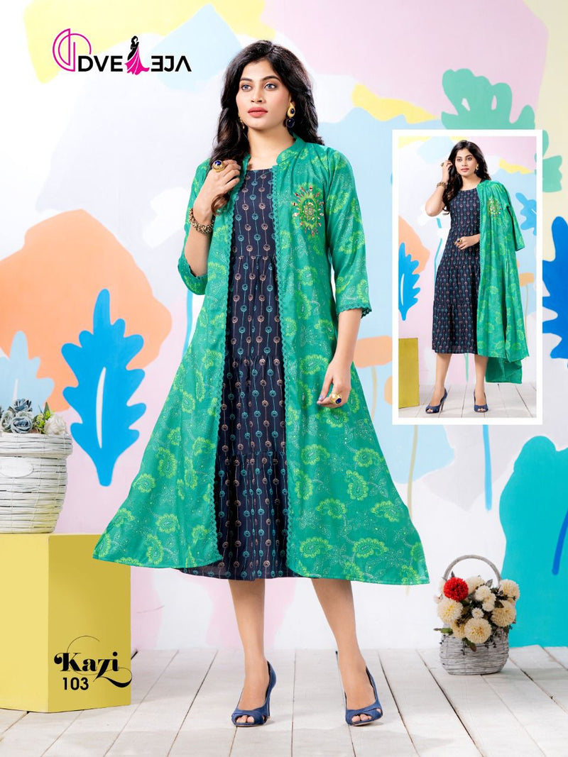 Dveeja Kazi Rayon Fancy Party Wear Kurtis With Stylish Jacket