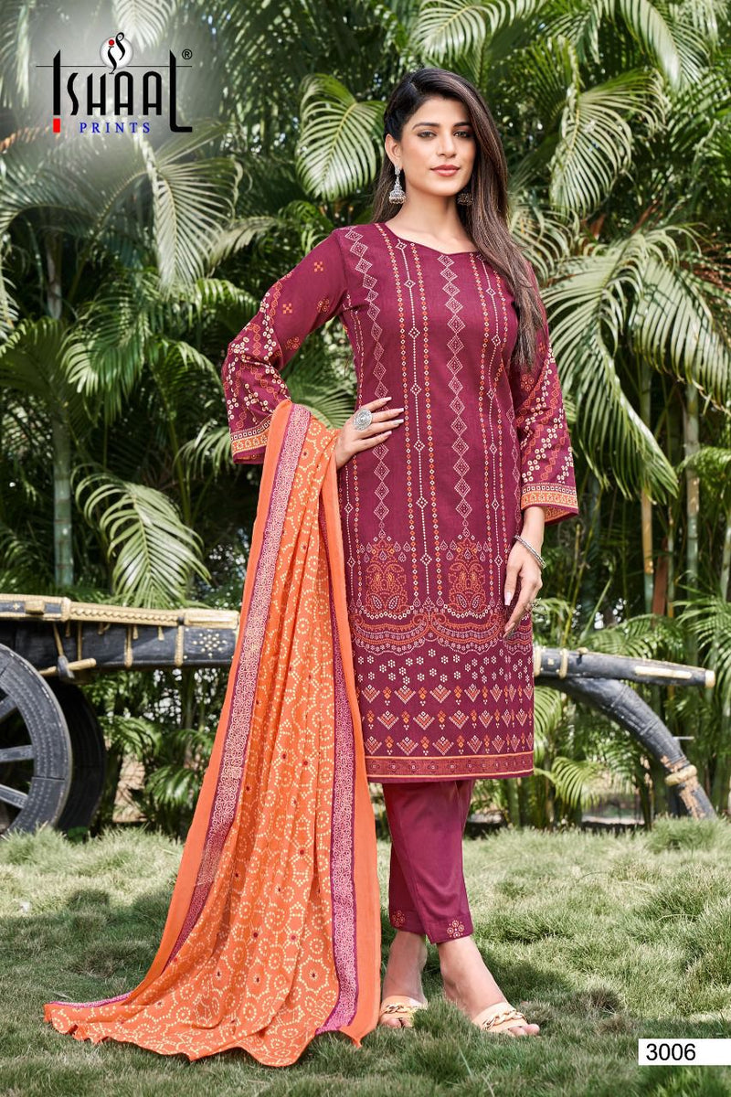 Ishaal Prints Kesariya Vol 3 Lawn Cotton With Heavy Printed Work Stylish Designer Salwar Kameez