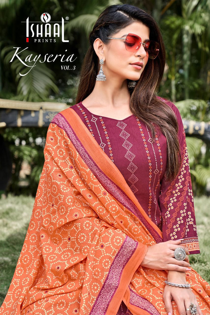 Ishaal Prints Kesariya Vol 3 Lawn Cotton With Heavy Printed Work Stylish Designer Salwar Kameez