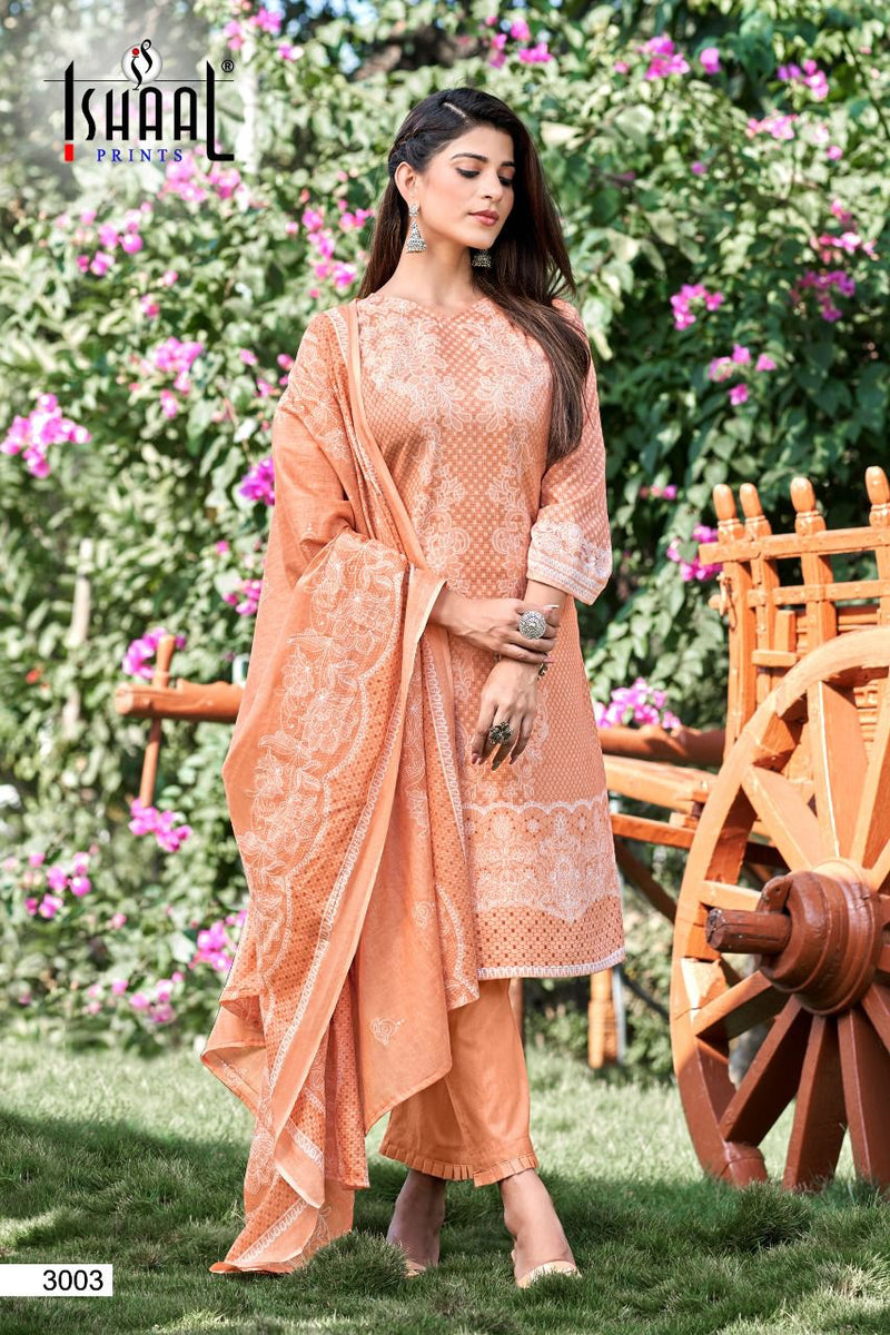 Ishaal Prints Kesariya Vol 3 Lawn Cotton With Heavy Printed Work Stylish Designer Salwar Kameez