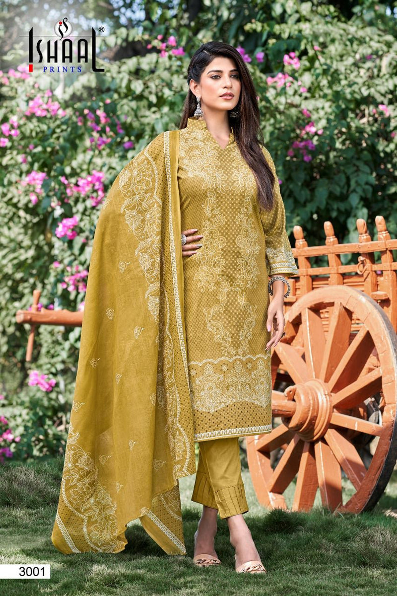 Ishaal Prints Kesariya Vol 3 Lawn Cotton With Heavy Printed Work Stylish Designer Salwar Kameez