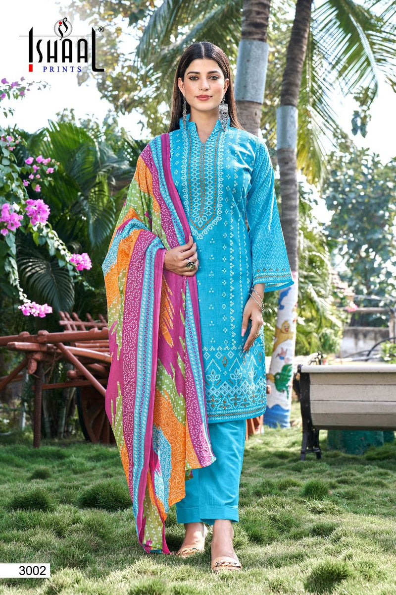 Ishaal Prints Kesariya Vol 3 Lawn Cotton With Heavy Printed Work Stylish Designer Salwar Kameez