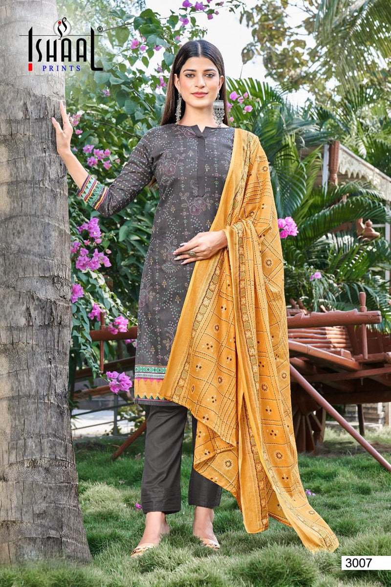 Ishaal Prints Kesariya Vol 3 Lawn Cotton With Heavy Printed Work Stylish Designer Salwar Kameez