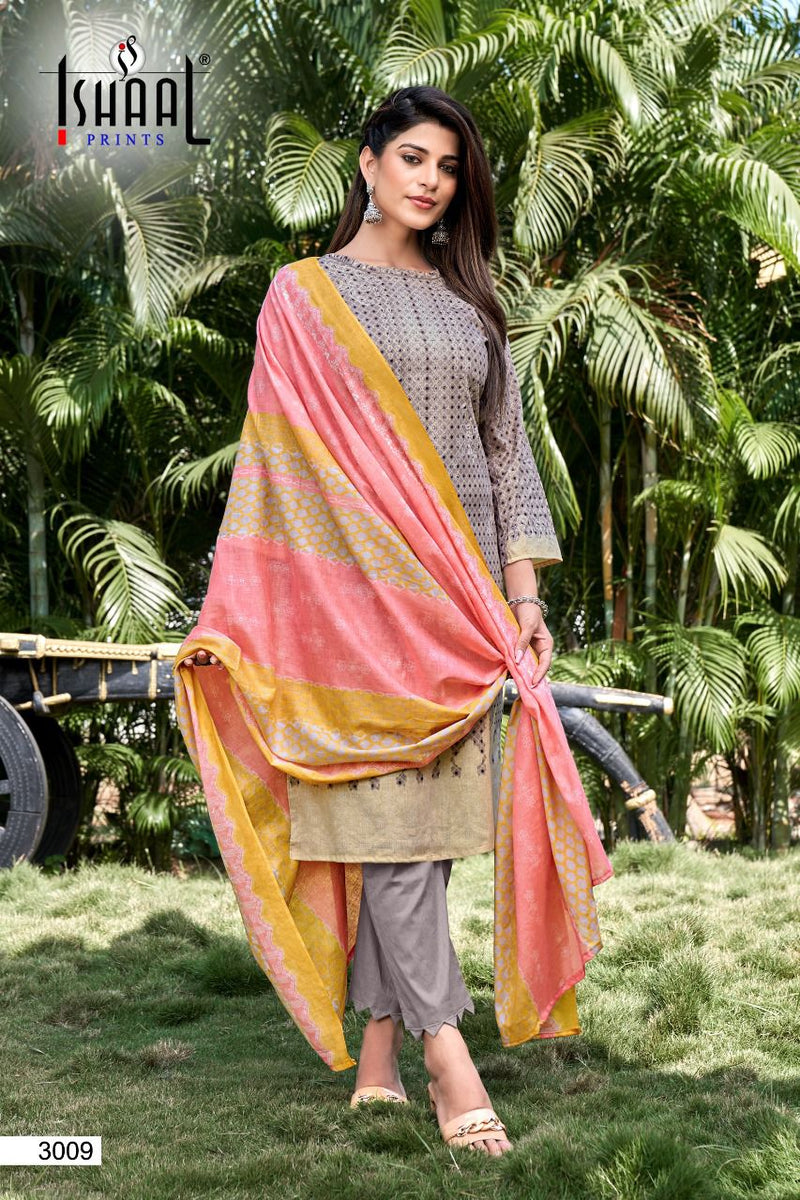 Ishaal Prints Kesariya Vol 3 Lawn Cotton With Heavy Printed Work Stylish Designer Salwar Kameez