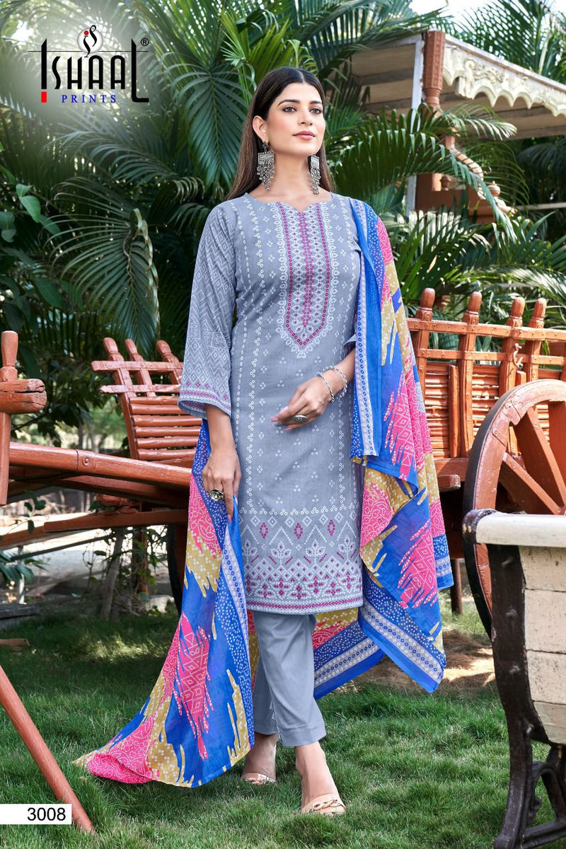 Ishaal Prints Kesariya Vol 3 Lawn Cotton With Heavy Printed Work Stylish Designer Salwar Kameez