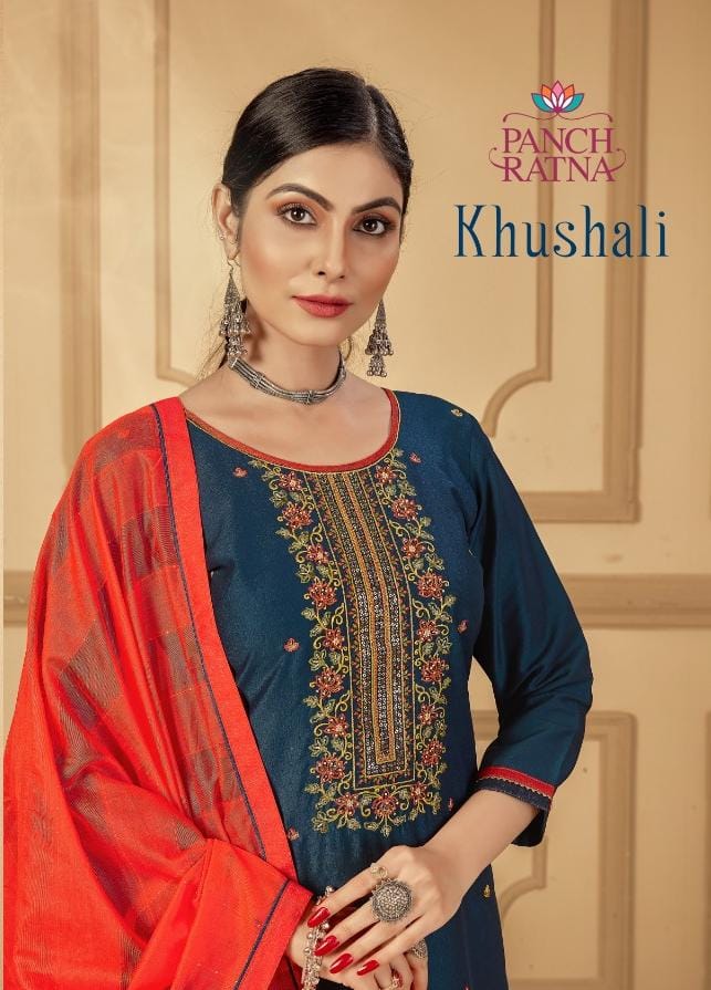 Panch Ratna Khushali Silk Parampara Silk With Embroidery Work Stylish Designer Salwar Kameez