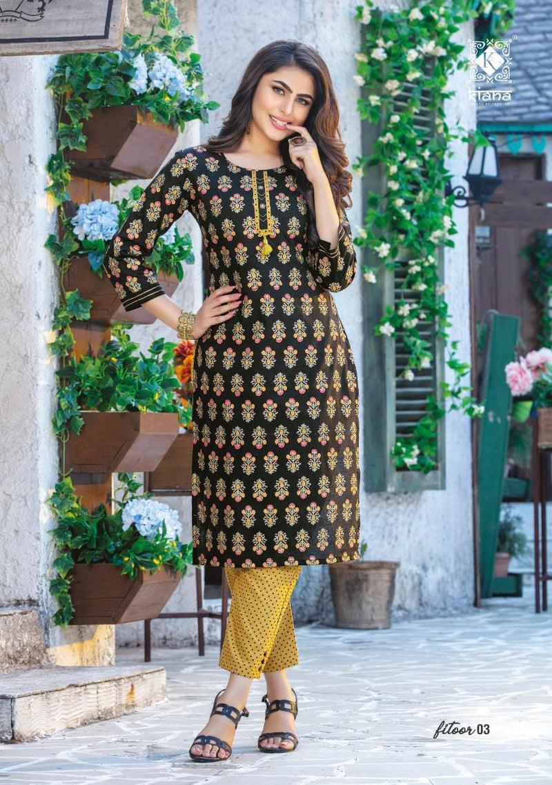 Kiana Launched Fitoor Rayon Cotton  Print  Fancy Party Wear Kurtis