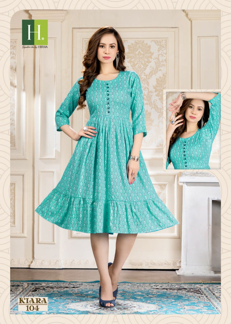 Hirwa Kiara Rayon With Printed Work Stylish Designer Attractive Look Fancy Kurti