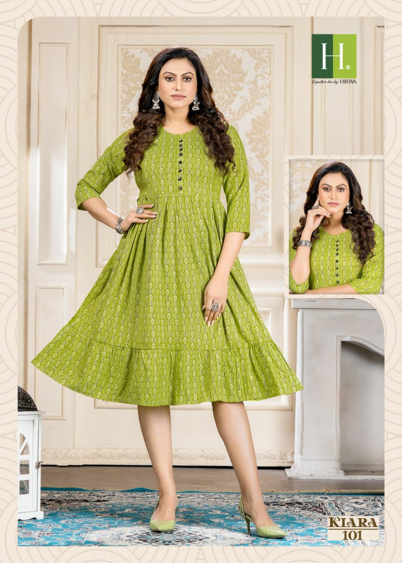 Hirwa Kiara Rayon With Printed Work Stylish Designer Attractive Look Fancy Kurti