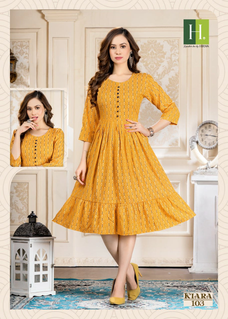 Hirwa Kiara Rayon With Printed Work Stylish Designer Attractive Look Fancy Kurti