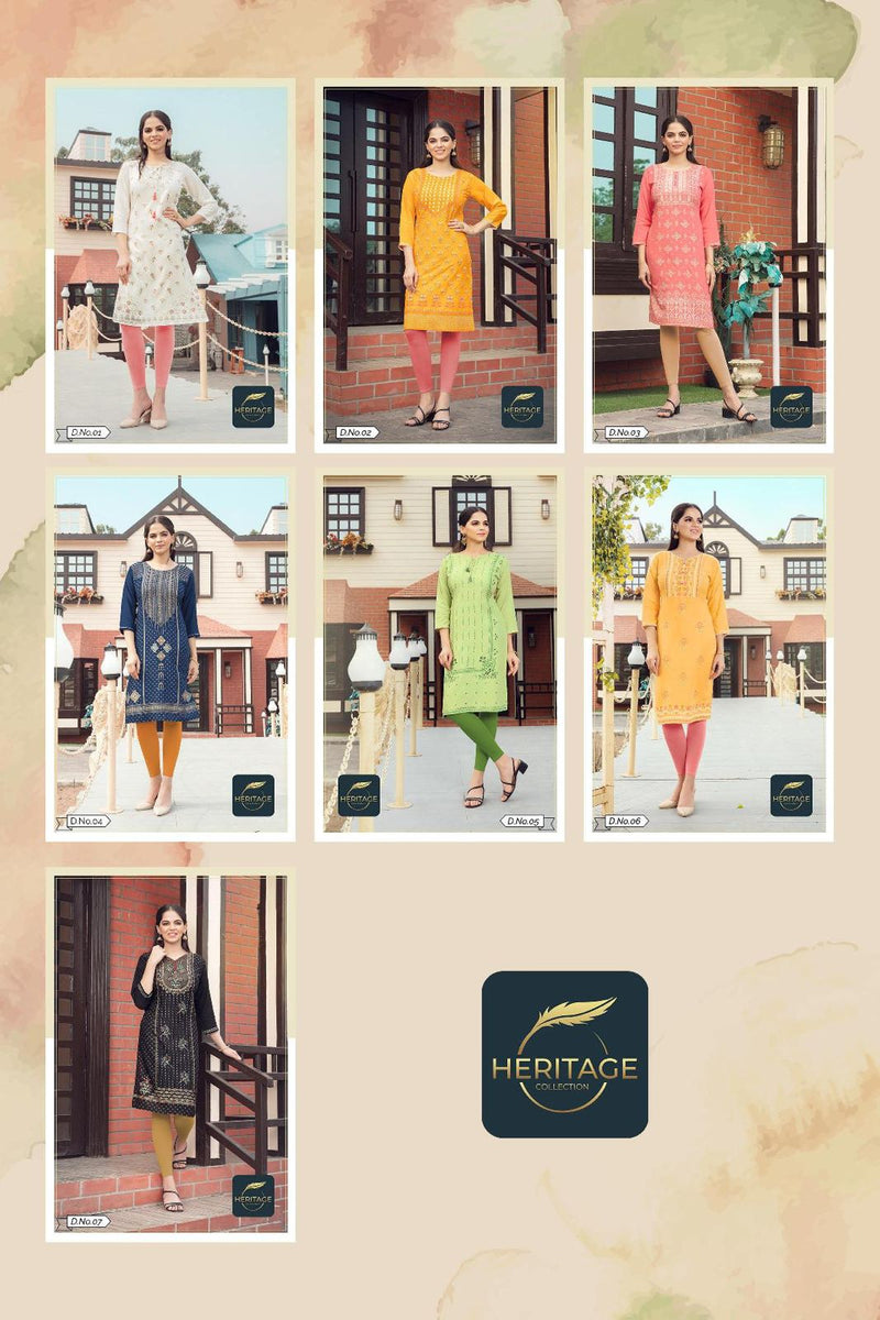 Heritage Collection Kimaya Vol 2 Rayon Fancy Party Wear Kurtis With Bottom