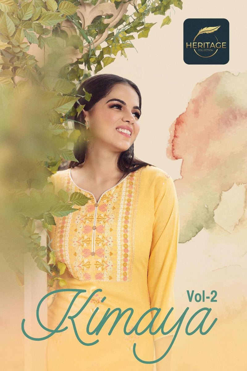 Heritage Collection Kimaya Vol 2 Rayon Fancy Party Wear Kurtis With Bottom