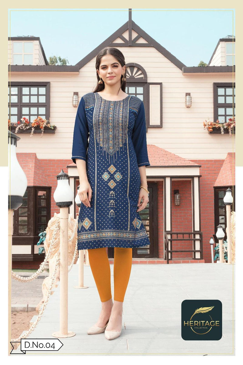 Heritage Collection Kimaya Vol 2 Rayon Fancy Party Wear Kurtis With Bottom
