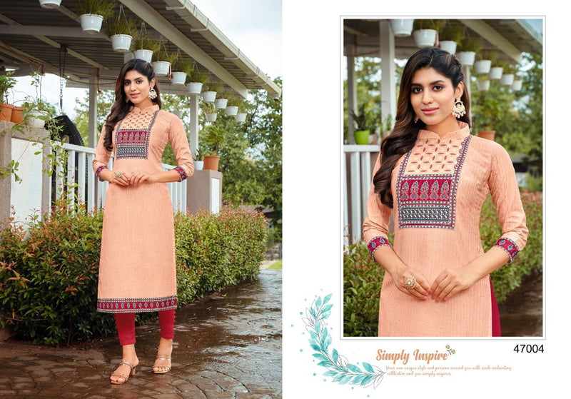 Kapil Trends Kissmiss Silk With Fancy Embroidery Work Stylish Designer Casual Wear Kurti