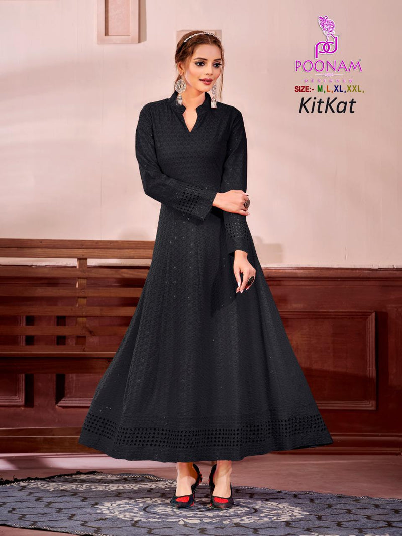 Poonam Designer Kit Kat Chicken Rayon Long Gown Style Party Wear Kurtis