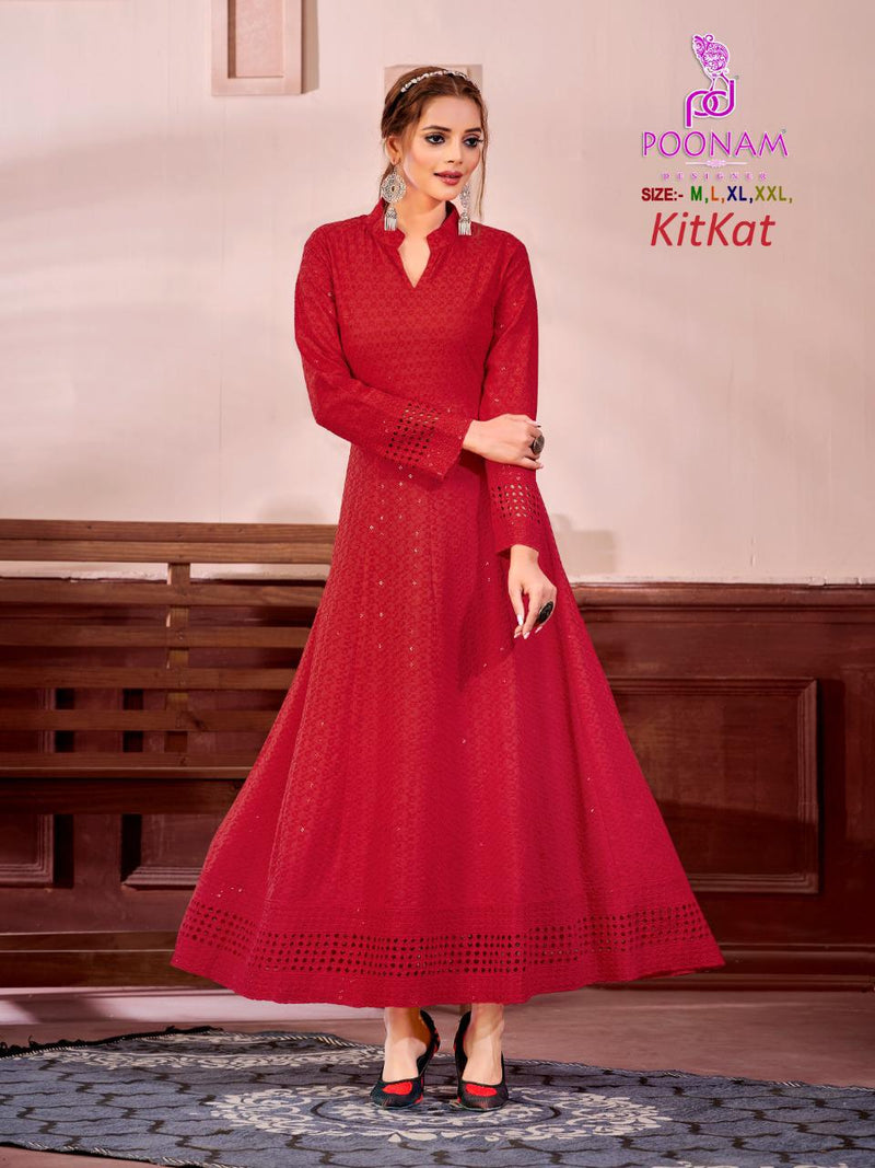Poonam Designer Kit Kat Chicken Rayon Long Gown Style Party Wear Kurtis