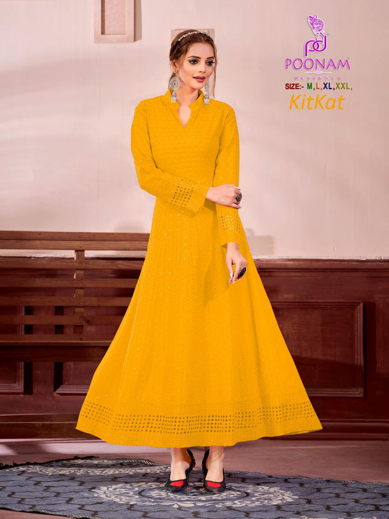 Poonam Designer Kit Kat Chicken Rayon Long Gown Style Party Wear Kurtis