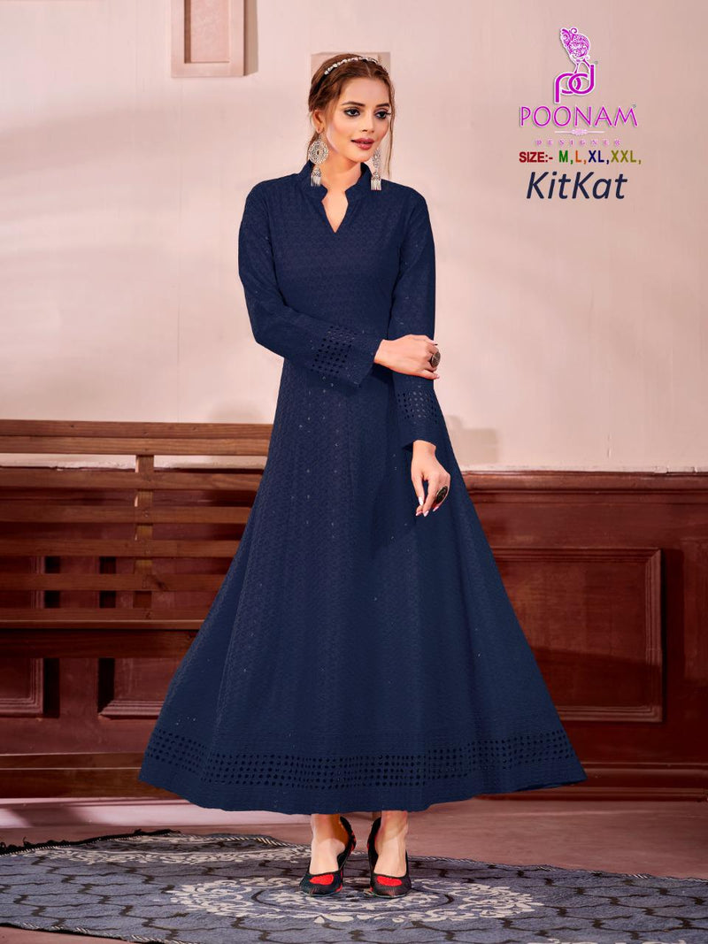 Poonam Designer Kit Kat Chicken Rayon Long Gown Style Party Wear Kurtis