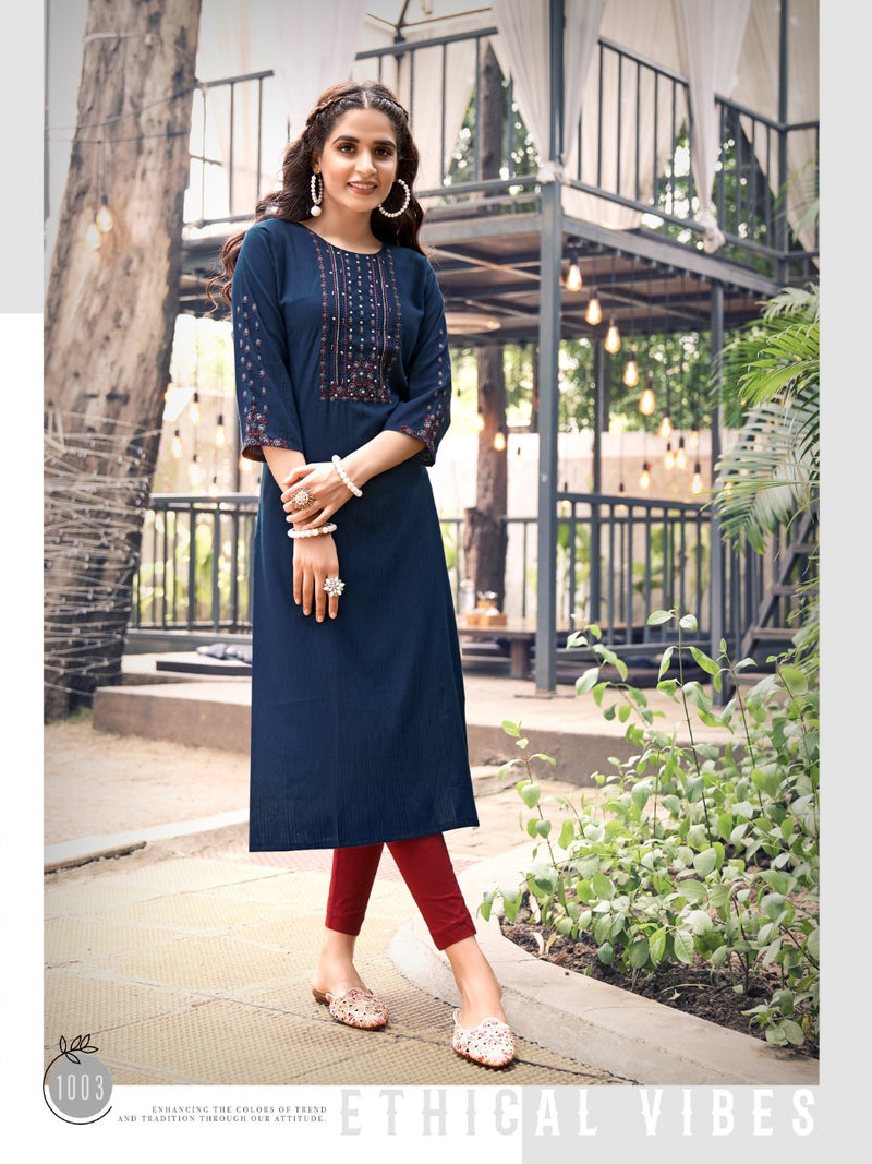 Colourpix Kit Kat Vol 1 Rayon With Embroidery Work Stylish Designer Casual Wear Fancy Kurti