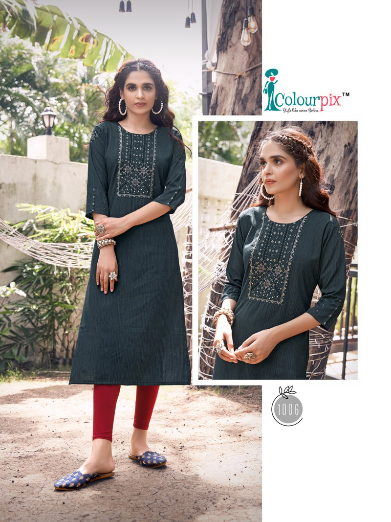 Colourpix Kit Kat Vol 1 Rayon With Embroidery Work Stylish Designer Casual Wear Fancy Kurti
