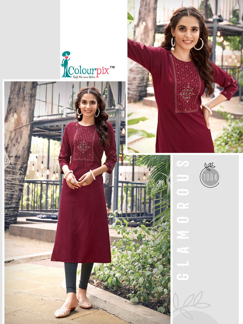Colourpix Kit Kat Vol 1 Rayon With Embroidery Work Stylish Designer Casual Wear Fancy Kurti