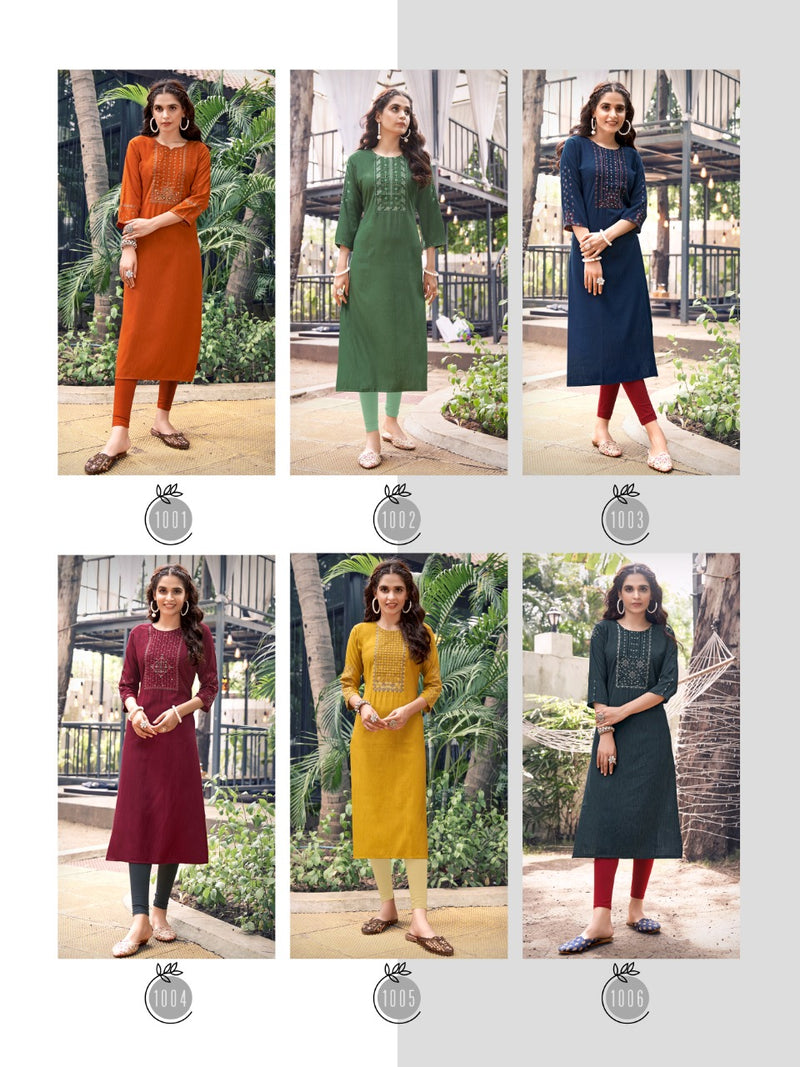 Colourpix Kit Kat Vol 1 Rayon With Embroidery Work Stylish Designer Casual Wear Fancy Kurti