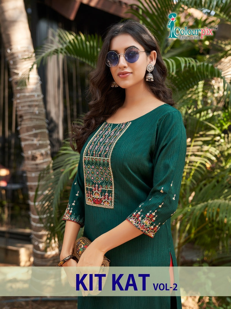 Colourpix Kit Kat Vol 2 Rayon With Beautiful Work Stylish Designer Casual Look Fancy Kurti