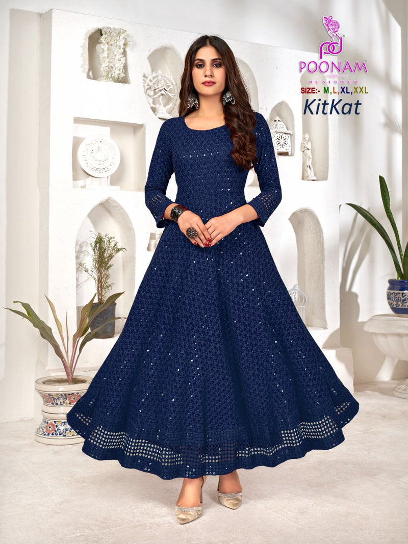 Poonam Dno Kit Kat 1001 To 1006 Rayon With Heavy Long Fancy Gown Stylish designer Kurti