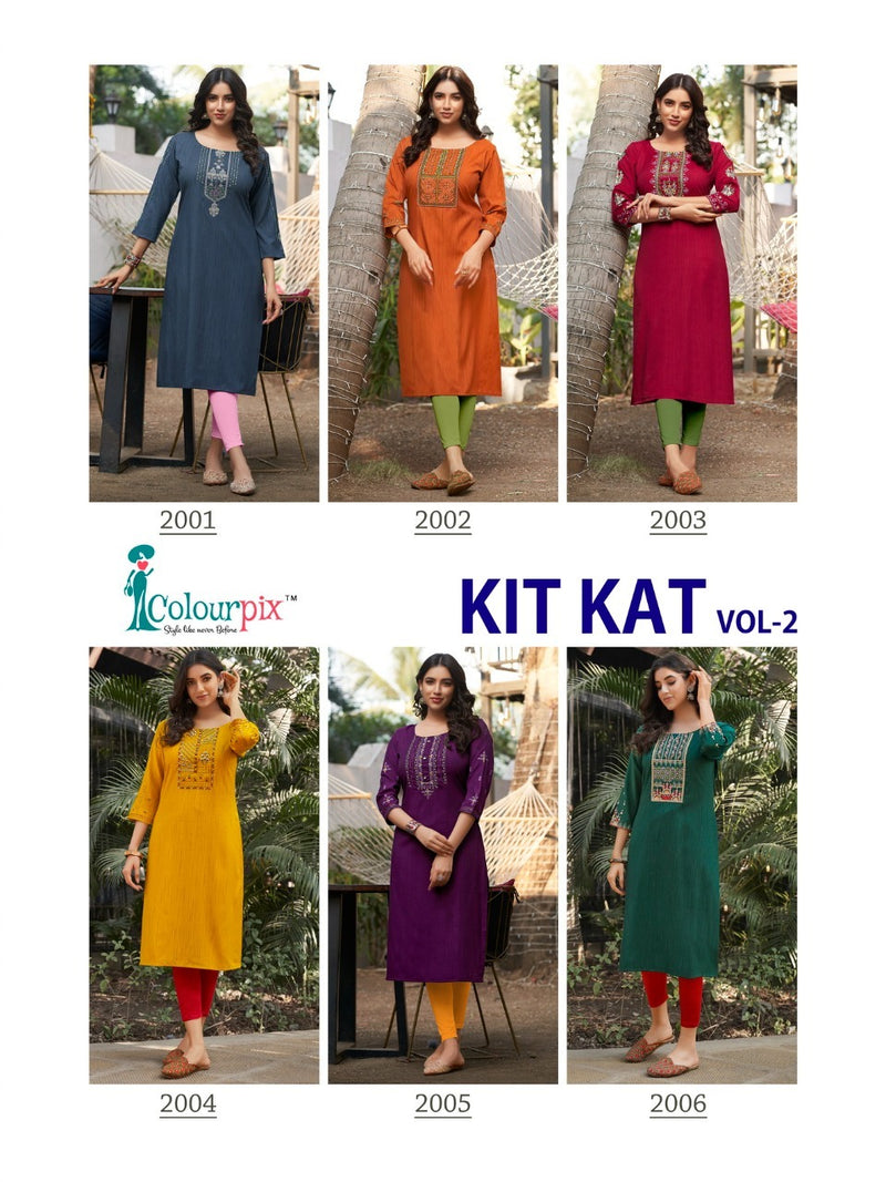 Colourpix Kit Kat Vol 2 Rayon With Beautiful Work Stylish Designer Casual Look Fancy Kurti
