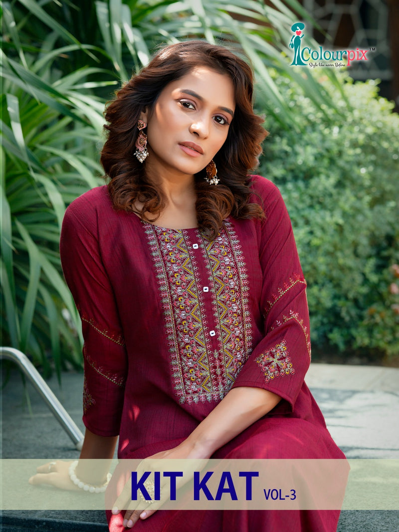 Colourpix Kit Kat Vol 3 Weaving Rayon Fancy Embroidery Hand Work Designer Kurti