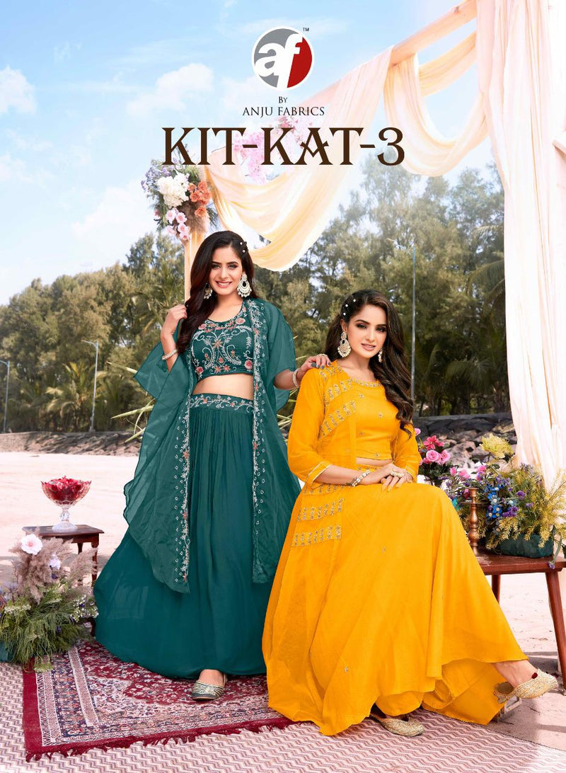 Anju Fabs Kit Kat Vol 3 Georgette With Heavy Beautiful Embroidery Work Stylish Designer Fancy Long Kurti