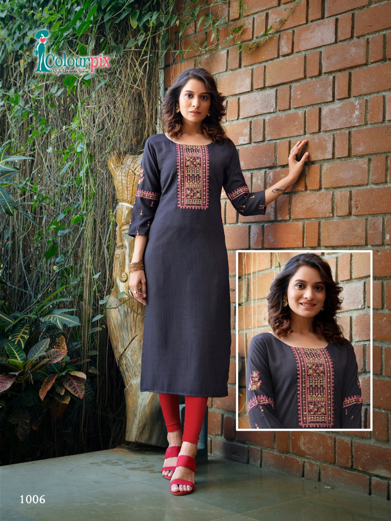 Colourpix Kit Kat Vol 3 Weaving Rayon Fancy Embroidery Hand Work Designer Kurti