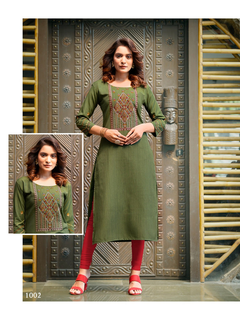 Colourpix Kit Kat Vol 3 Weaving Rayon Fancy Embroidery Hand Work Designer Kurti