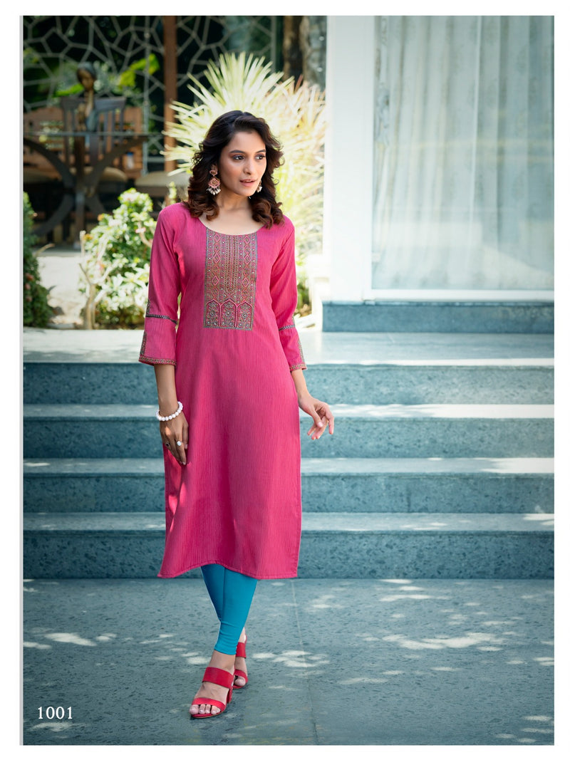 Colourpix Kit Kat Vol 3 Weaving Rayon Fancy Embroidery Hand Work Designer Kurti