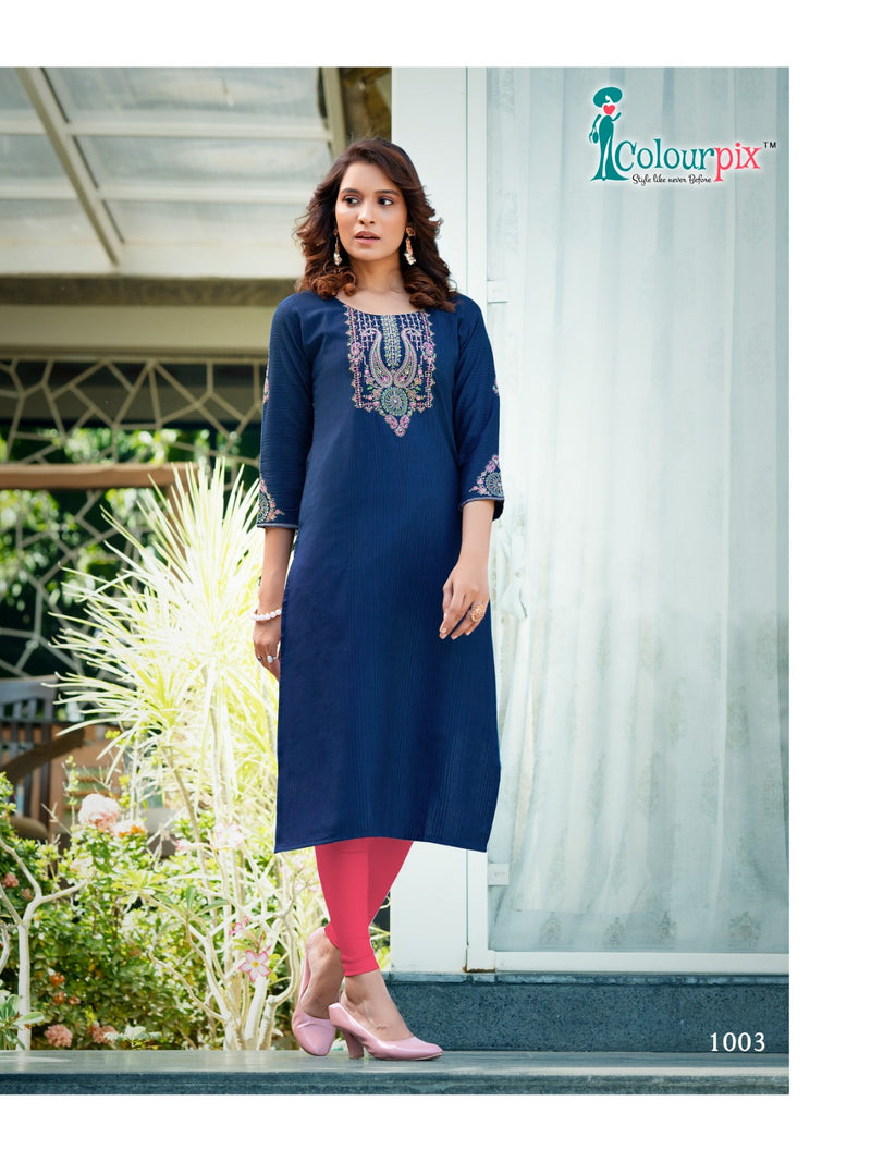 Colourpix Kit Kat Vol 3 Weaving Rayon Fancy Embroidery Hand Work Designer Kurti