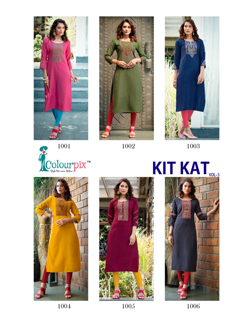 Colourpix Kit Kat Vol 3 Weaving Rayon Fancy Embroidery Hand Work Designer Kurti