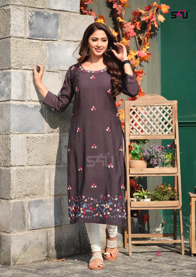 S4u 1Love Knotty Tales Rayon Party Wear Kurtis With Colourful Knot Handwork